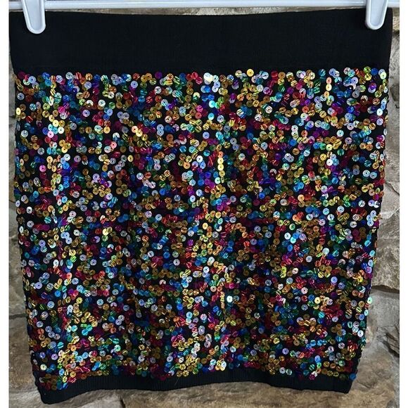 Women’s Say What? All Over Sequin Multi Color Pull On Mini Pencil Skirt Size Lar - Picture 1 of 4